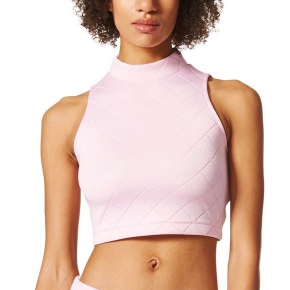 Baby pink adidas mock neck tank top crop
